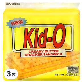 Kid-O 三明治餅乾 奶油口味 4.8oz, 奶素, 136g, 3袋
