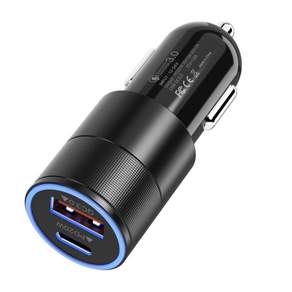 iamdue 車用充電器車用點菸器快充PD Type C手機雙孔高通USB, 單品, 黑色