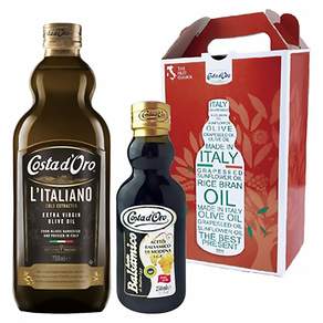 Costa d'Oro 高士達 義大利原裝進口高士達100%初榨橄欖油+巴薩米克醋 禮盒, 750ml, 1盒