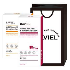 RAVIEL Acerola黃褐斑護理霜 50ml 2入+多種維生素黑斑精華液 50ml 2入+購物袋, 1套