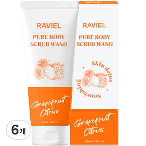 Raviel Pure Body Scrub Wash 葡萄柚柑橘香味, 200ml, 6個