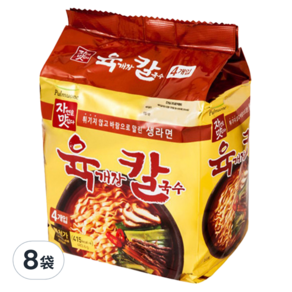 Pulmuone 圃美多 生麵口感 辣牛肉湯刀削麵 4包入, 483.6g, 8袋