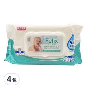 菲力家族 菲力寶寶 純水嬰兒濕巾 有蓋, 80張, 4包