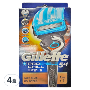 Gillette 吉列 Proshield 鋒護系列 冰爽刮鬍刀 + 替換刀頭 2個, 4盒