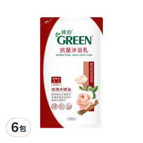 GREEN 綠的 抗菌沐浴乳 補充包 玫瑰木精油, 700ml, 6包