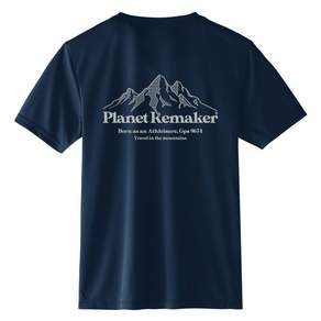planet re:maker 中性款山脈印花短袖T恤, 深藍色