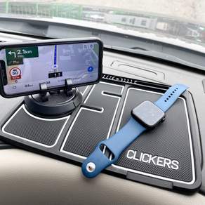 Clickers 車輛防滑 360 度儀表板免安裝支架套組, 黑色, 1套