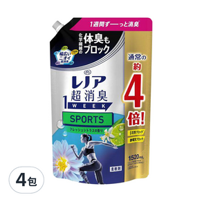 Lenor 蘭諾 1WEEK 超強除臭衣物柔軟精超特大補充包 運動服專用, 1520ml, 4包