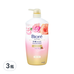 Biore 蜜妮 淨嫩沐浴乳 玫瑰 絲滑潤澤, 1000g, 3瓶