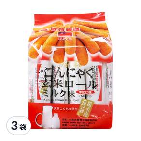 北田 蒟蒻糙米捲 牛奶, 160g, 3袋