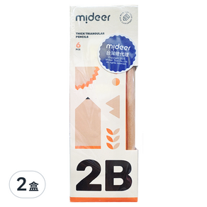 mideer 兒童專用三角鉛筆 2B 6枝入, 4歲以上, 2盒