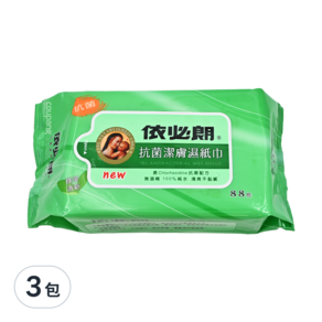 依必朗 抗菌超柔潔膚濕紙巾 綠茶清新, 88張, 3包