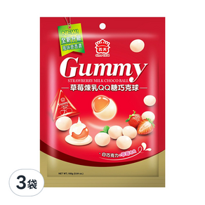 義美 QQ糖巧克球 三角包 草莓煉乳, 160g, 3袋