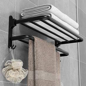 無孔市場一體成型浴室掛架一體成型置物架毛巾架60cm, 黑色, 1個