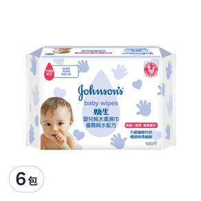 Johnson's 嬌生 嬰兒純水柔濕巾 棉柔一般型, 100張, 6包