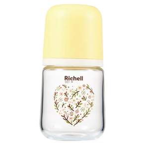 Richell 利其爾 HE 玻璃寬口哺乳奶瓶, 悅之心, 160ml, 1個