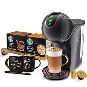 NESCAFE 雀巢咖啡 Dolce Gusto 多趣酷思Genio S Share小精靈咖啡機+家常美式咖啡膠囊+焦糖拿鐵咖啡膠囊+筆+可手寫馬克杯 2入組, 1組, 6種