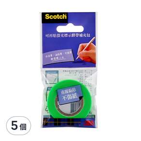 3M Scotch 可再貼螢光標示膠帶補充包 綠色, 5個