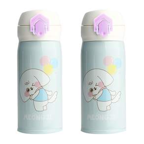 Sang Sang and Poong Nyang and Meong Ji印花保溫杯 2入, 藍色, 350ml