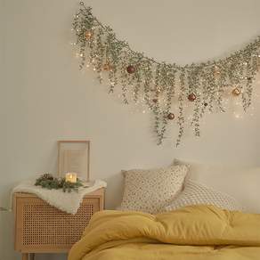 Bebe Deco 聖誕花環壁飾+燈串組, 摩卡棕色