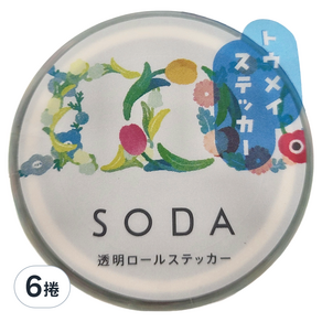 KING JIM HITOTOKI SODA 透明PET卷狀膠帶 單張貼紙款 20mm, 花環, 6捲