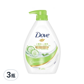 Dove 多芬 清爽水嫩柔膚沐浴露 小黃瓜 + 綠茶, 900g, 3瓶