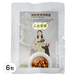 Pet Tomodachi 寵心出發 機能鮮食餐包 犬貓適用, 海陸雙拼炒時蔬, 150g, 6包