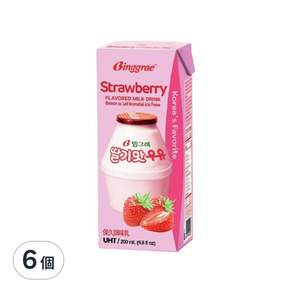 BINGGRAE 草莓牛奶, 200ml, 6個