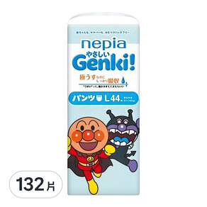 nepia 王子 Genki 日本製麵包超人拉拉褲/尿布, 褲型, L, 9-14kg, 132片