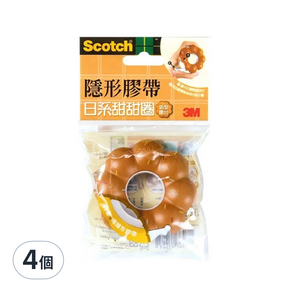 3M Scotch 隱形膠帶 日系甜甜圈膠台 810BD-1 12mm, 蜜糖, 4個