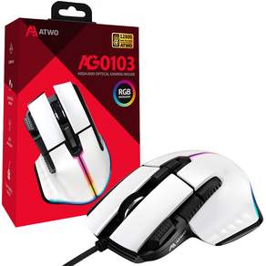 ATWO 高靈敏度 LED 有線 USB 遊戲鼠標, AG0103, 白色的