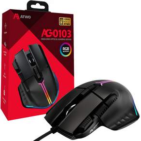 ATWO 高靈敏度 LED 有線 USB 遊戲鼠標, AG0103, 黑色