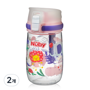 Nuby 幼兒 Tritan Titi 叢林水瓶, 派對粉紅色, 2個