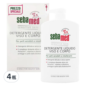 sebamed 施巴 VISO E CORPO SENSITIVE PH5.5 抗敏沐浴潔面雙效 溫和潔膚露, 1L, 4瓶