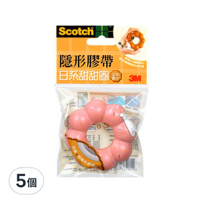 3M Scotch 隱形膠帶 日系甜甜圈膠台 12mm #810BD-3, 草莓, 5個