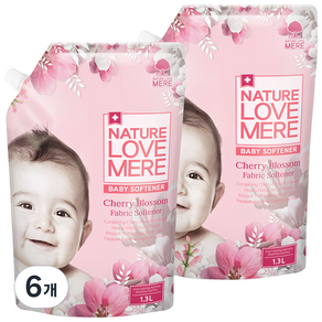 NATURE LOVE MERE 然自母愛 嬰幼兒衣物柔軟精補充包 櫻花香, 1.3L, 6包