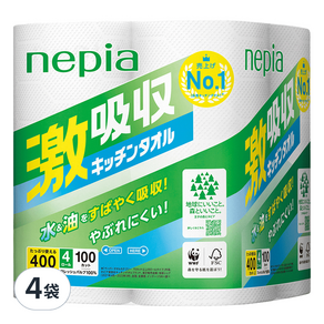 nepia 王子 廚房紙巾 100張, 4捲, 4袋