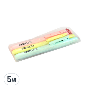 MORRIS Just Click 柔和色彩按壓式螢光筆組 3色, YELLOW + PINK + MINT, 5組