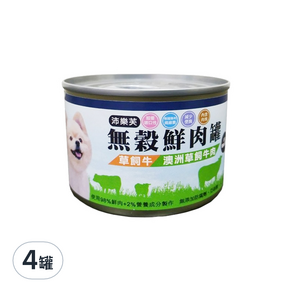 沛樂芙 無穀鮮肉罐頭 犬罐, 草飼牛, 170g, 4罐