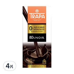 TRAPA 無添加糖80%黑巧克力片, 80g, 4片