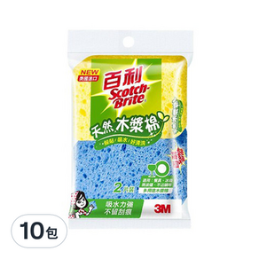 3M Scotch-Brite 百利 多用途天然木漿棉 黃 + 藍, 2片, 10包