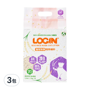 LOGIN 洛格 強效除臭稻殼貓砂 1.5mm, 2.5kg, 3包