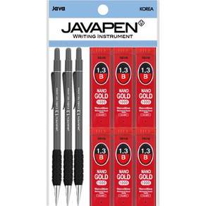 JAVAPEN 自動鉛筆 1.3mm 3入+筆芯 1.3mm B 6入, 1套, 深灰色（壓紋）