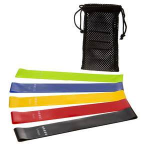 Comet 乳膠健身彈力帶5件組(附收納袋), 綠色+藍色+黃色+紅色+黑色, 1組