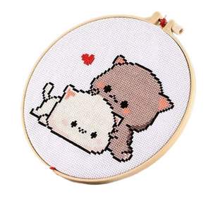 可愛情侶貓咪刺繡DIY組, 1套, 苦澀地