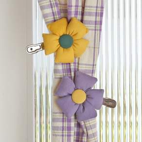 decotonik 柔軟花朵造型窗簾夾, 芥末黃+羅蘭紫, 2個
