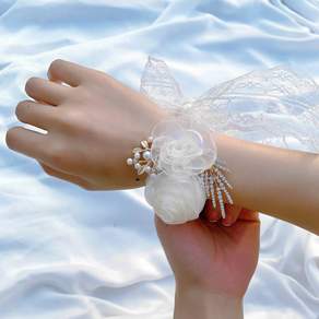 米東市場新娘送禮會雙玫瑰珠寶手鍊, 白色