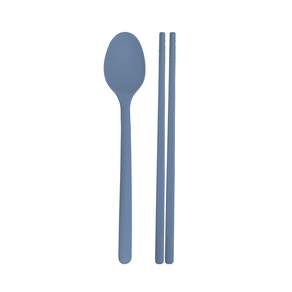 SiliPot 矽膠餐具組, 藍色, 湯匙+筷子, 1組