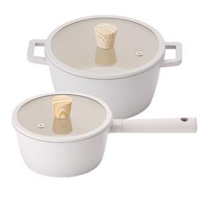 KITCHEN FLOWER IH感應爐適用鍋具 2組, 奶油白, 1組, 單柄湯鍋18cm+雙耳湯鍋20cm