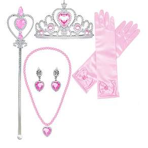 Frandir 公主項鍊配件耳環皇冠魔術棒手套套組派對用品 Insatem, 粉色, 1組